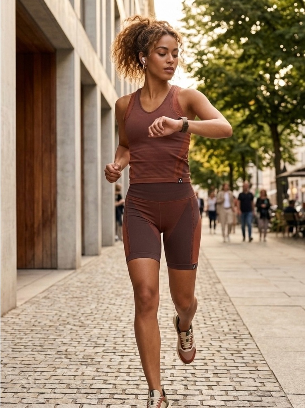 Athleta Allyson Felix Women's Rust High-Rise Performance biker shorts & top set